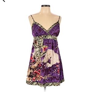 Vtg y2k Ruthless Art Babydoll Coquette crane snake japanese silk slip Dress